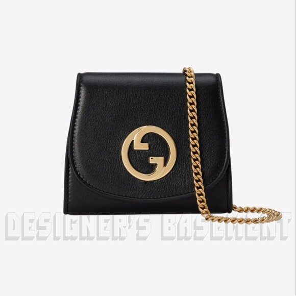 GUCCI black Leather BLONDIE Interlocking G Medium Wallet on chain Crossbody Bag - Picture 3 of 8